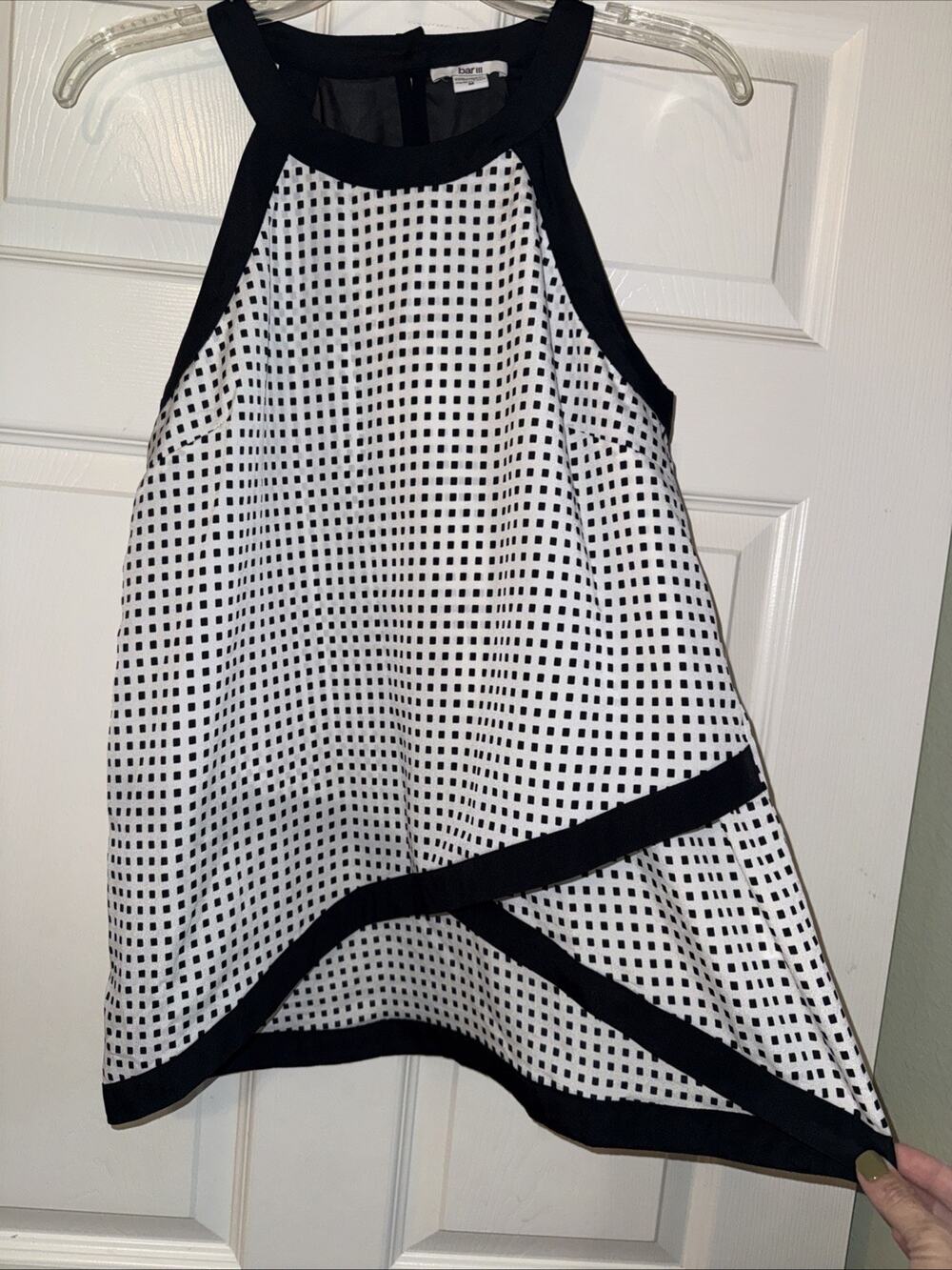 Bar III Womens Printed Sleeveless Halter Neck Top Black And White Zig Zag Size M